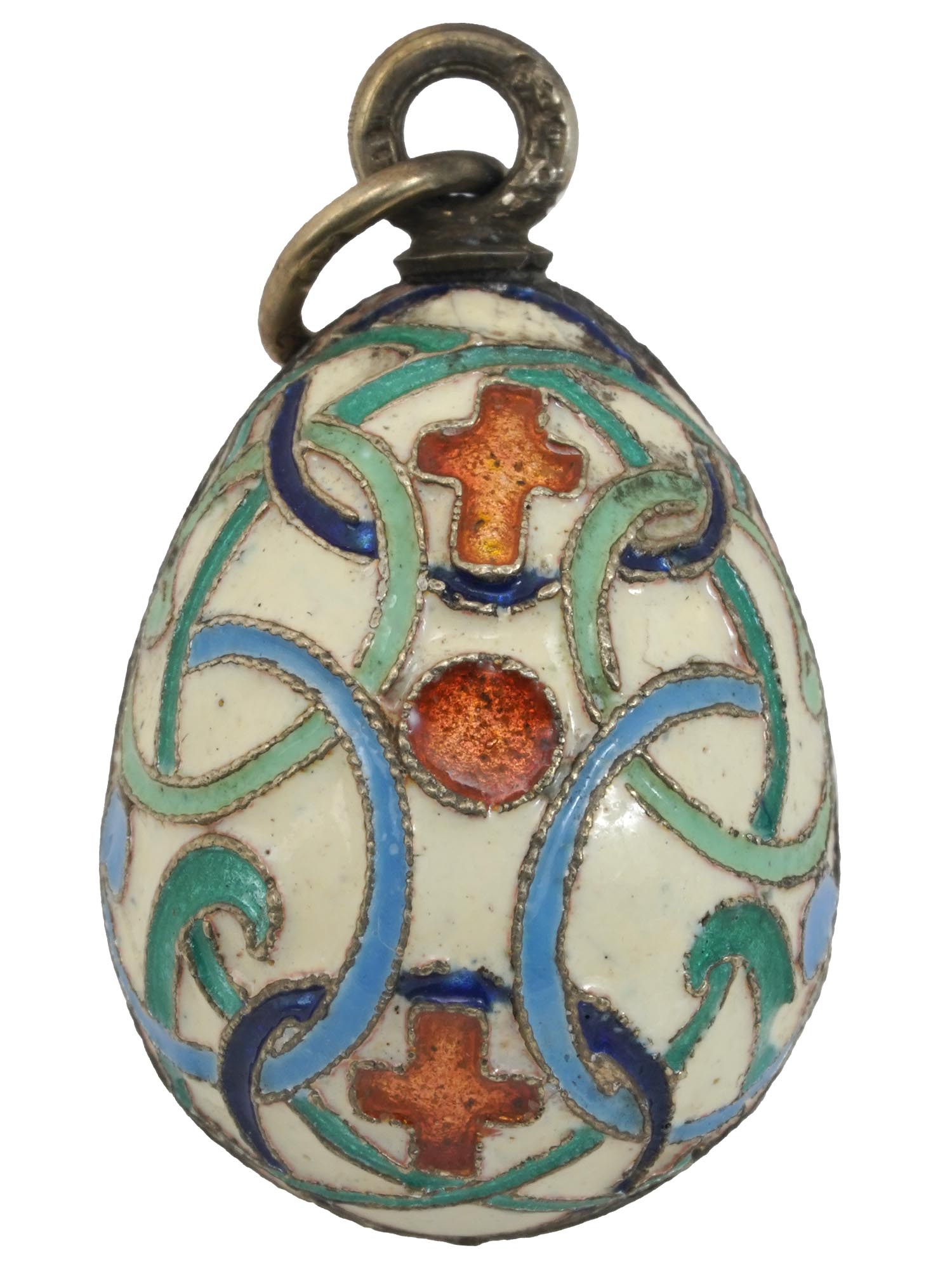 RUSSIAN SILVER GILT CLOISONNE ENAMEL EGG PENDANT PIC-0